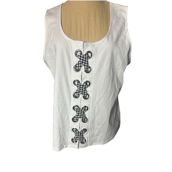 INC International Concepts Size L Petite White Sleeveless blouse Gingham Details - Picture 2 of 5